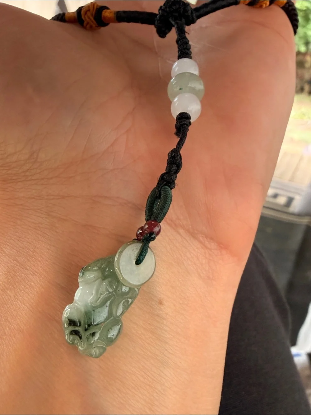 Hand-Carved Icy Jade Pendant Necklace in Green and Cream